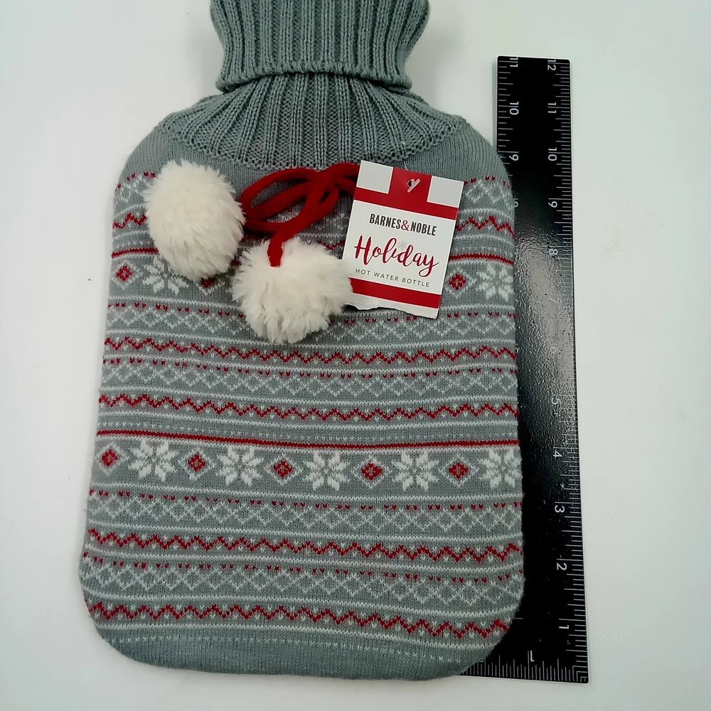 Barnes & Noble Festive Gray and Red Hot Water Bottle